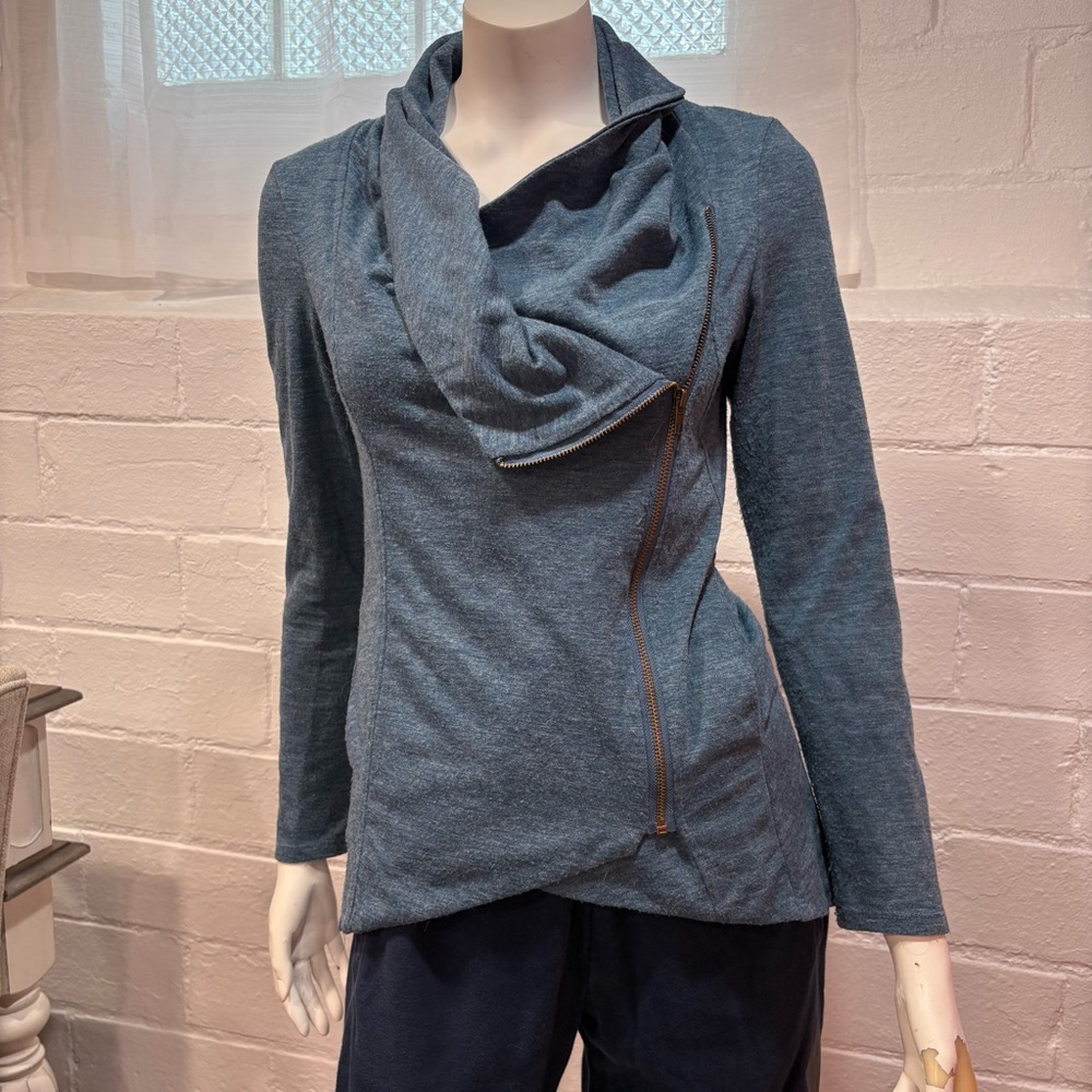 Sweet Rain Blue Cowl Neck Sweater with Asymmetrical Design